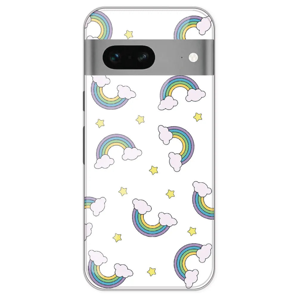 Rainbow With Clouds - Clear Printed Silicone Case For Google Pixel 7