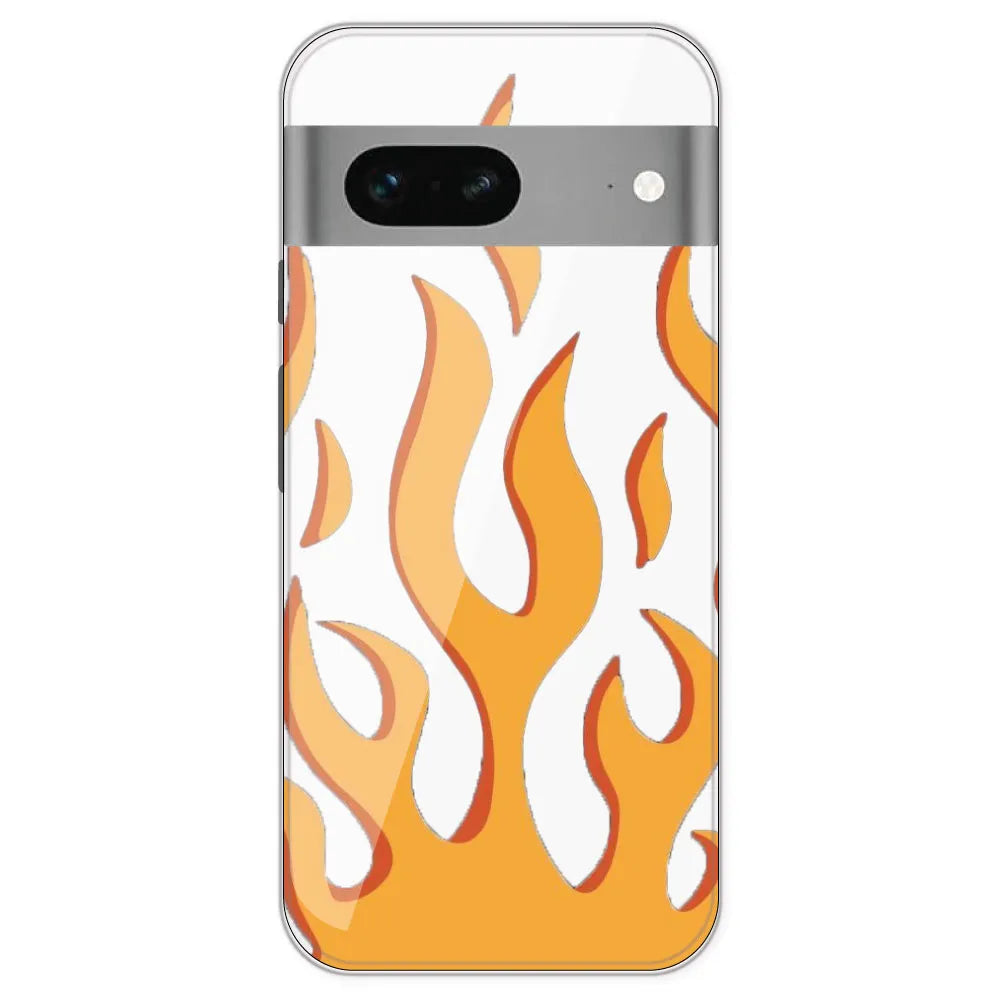Orange Flames - Clear Printed Silicone Case For Google Pixel 7