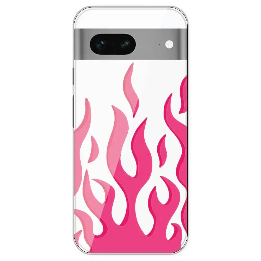 Pink Flames - Clear Printed Silicone Case For Google Pixel 7