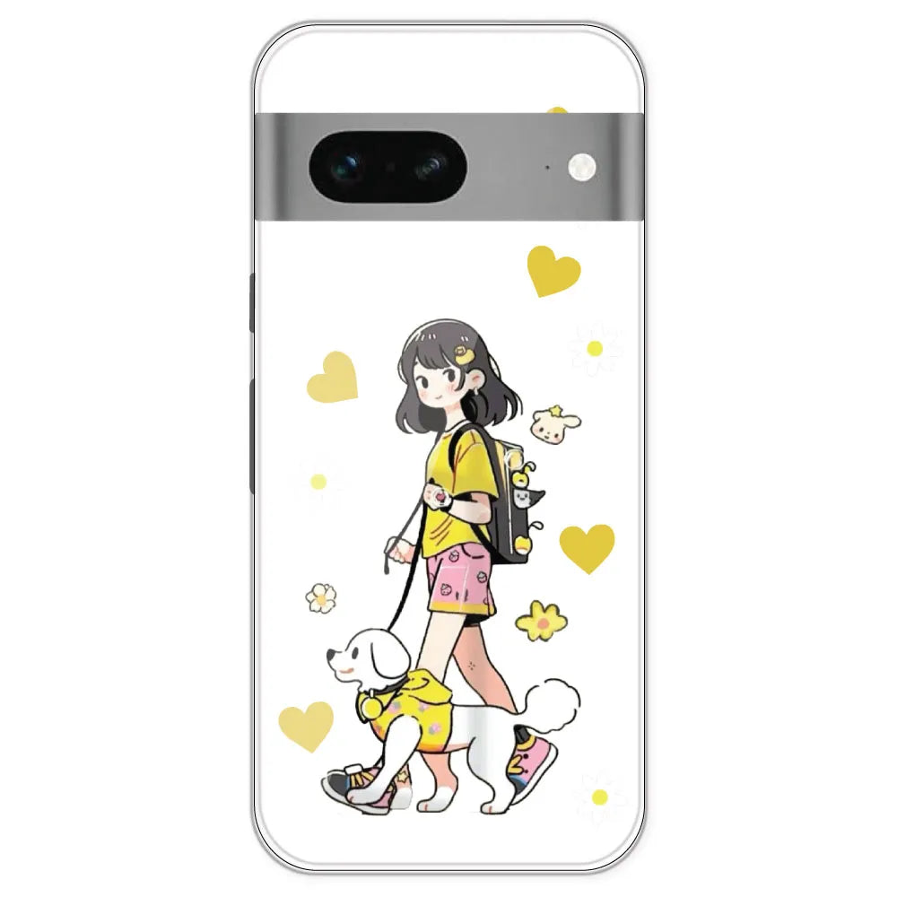 Yellow Girl And Dog - Clear Printed Silicone Case For Google Pixel 7