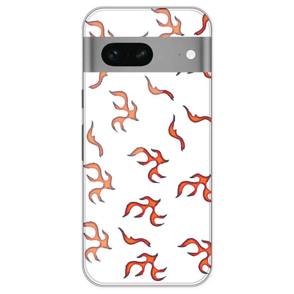 Orange Mini Flames - Clear Printed Silicone Case For Google Pixel 7