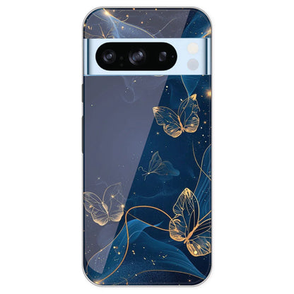 Blue With Gold Butterflies - Printed Silicone Case For Google Pixel 8 Pro