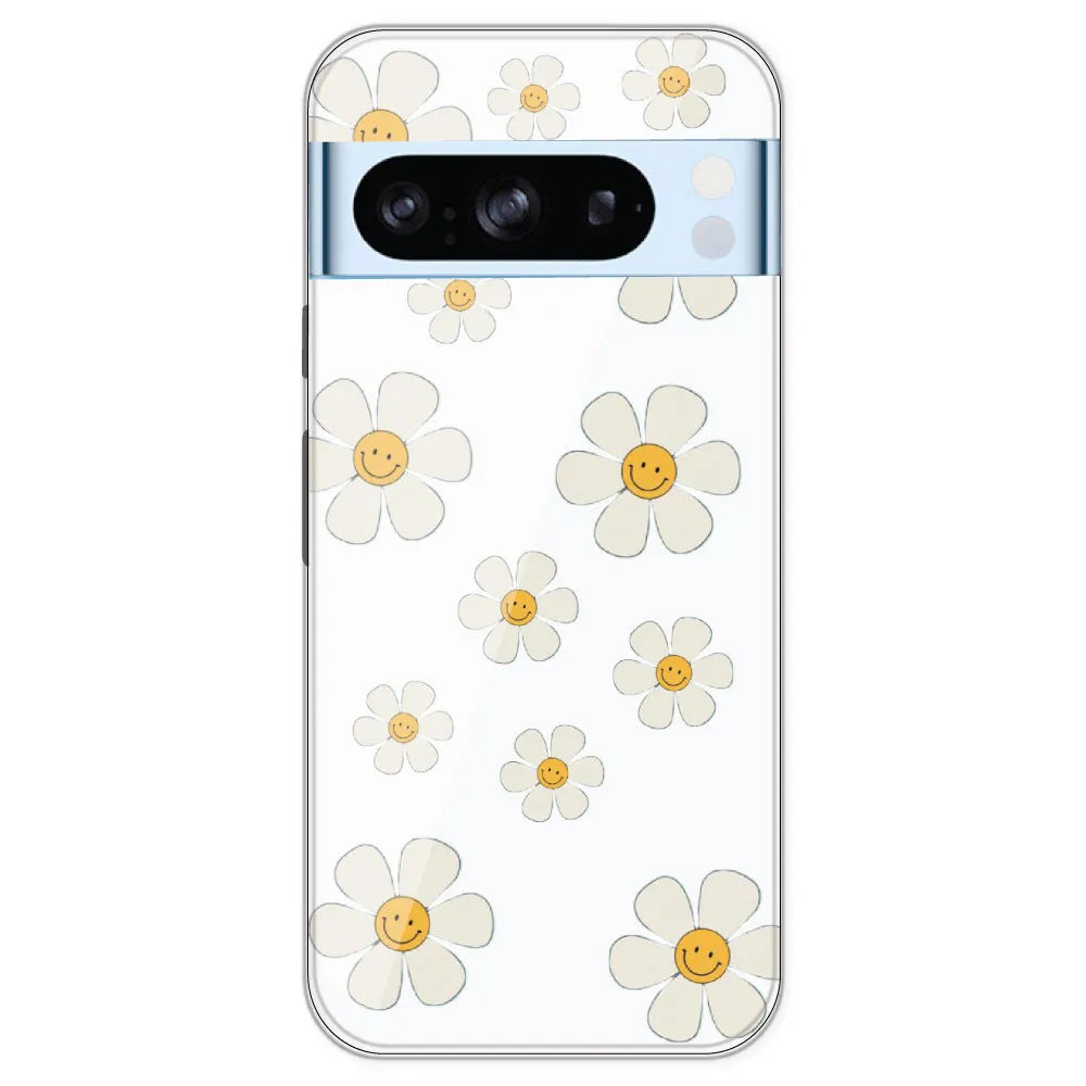 Smile Flowers - Clear Printed Silicone Case For Google Pixel 8 Pro