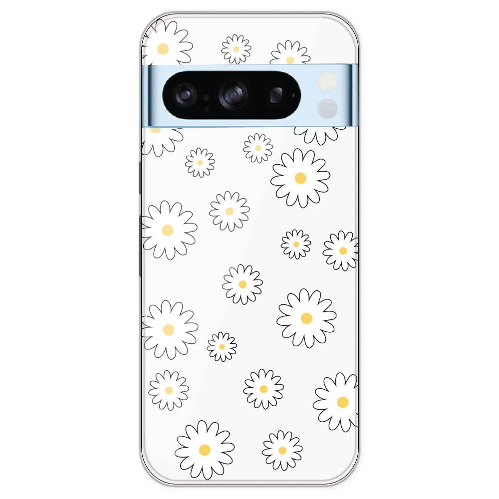 White Flowers - Clear Printed Silicone Case For Google Pixel 8 Pro