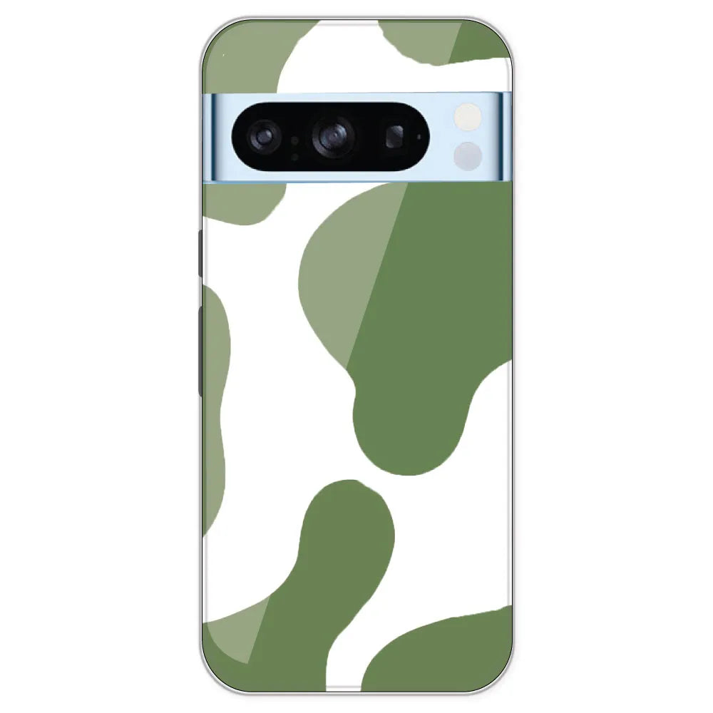 Olive Green Cow Print - Clear Printed Silicone Case For Google Pixel 8 Pro