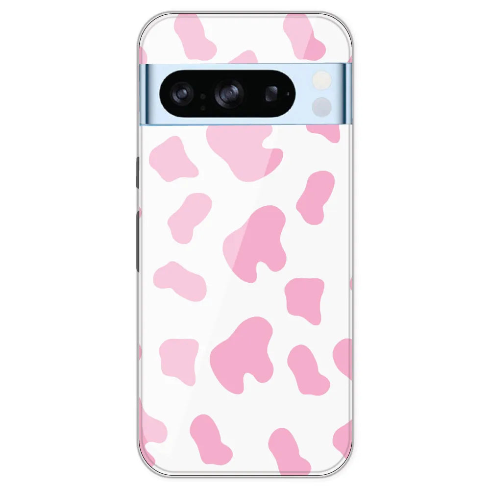 Pink Cow Print - Clear Printed Silicone Case For Google Pixel 8 Pro