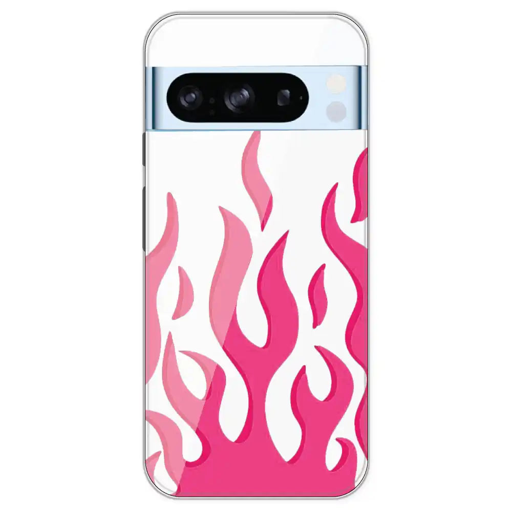 Pink Flames - Clear Printed Silicone Case For Google Pixel 8 Pro