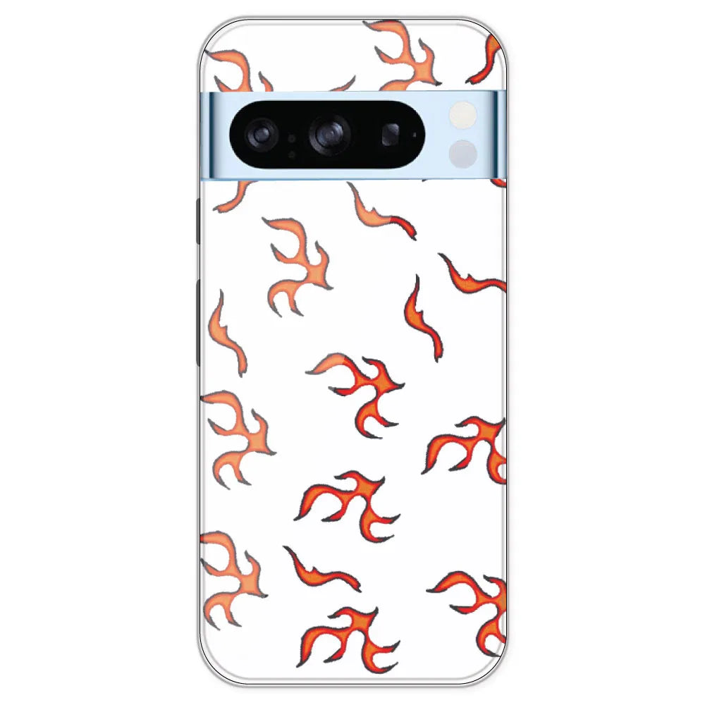 Orange Mini Flames - Clear Printed Silicone Case For Google Pixel 8 Pro