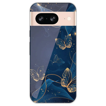 Blue With Gold Butterflies - Printed Silicone Case For Google Pixel 8