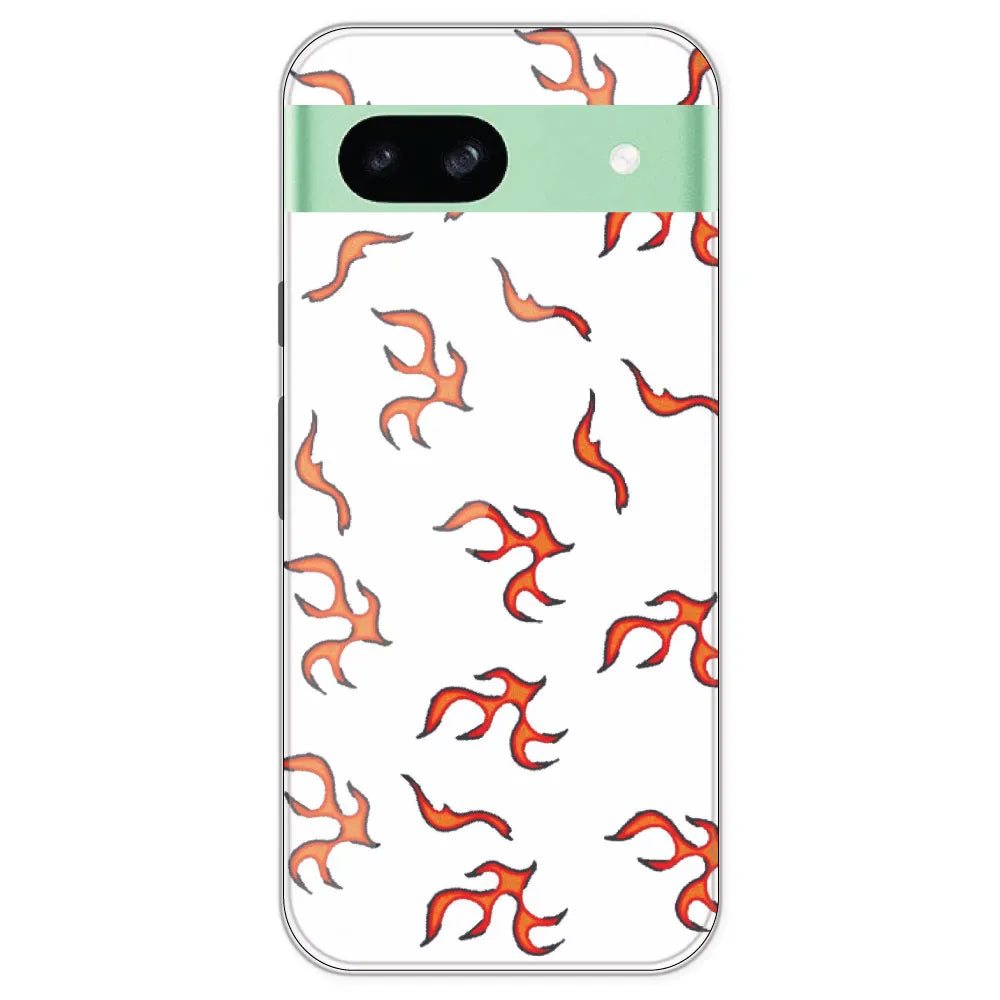 Orange Mini Flames - Clear Printed Silicone Case For Google Pixel 8A
