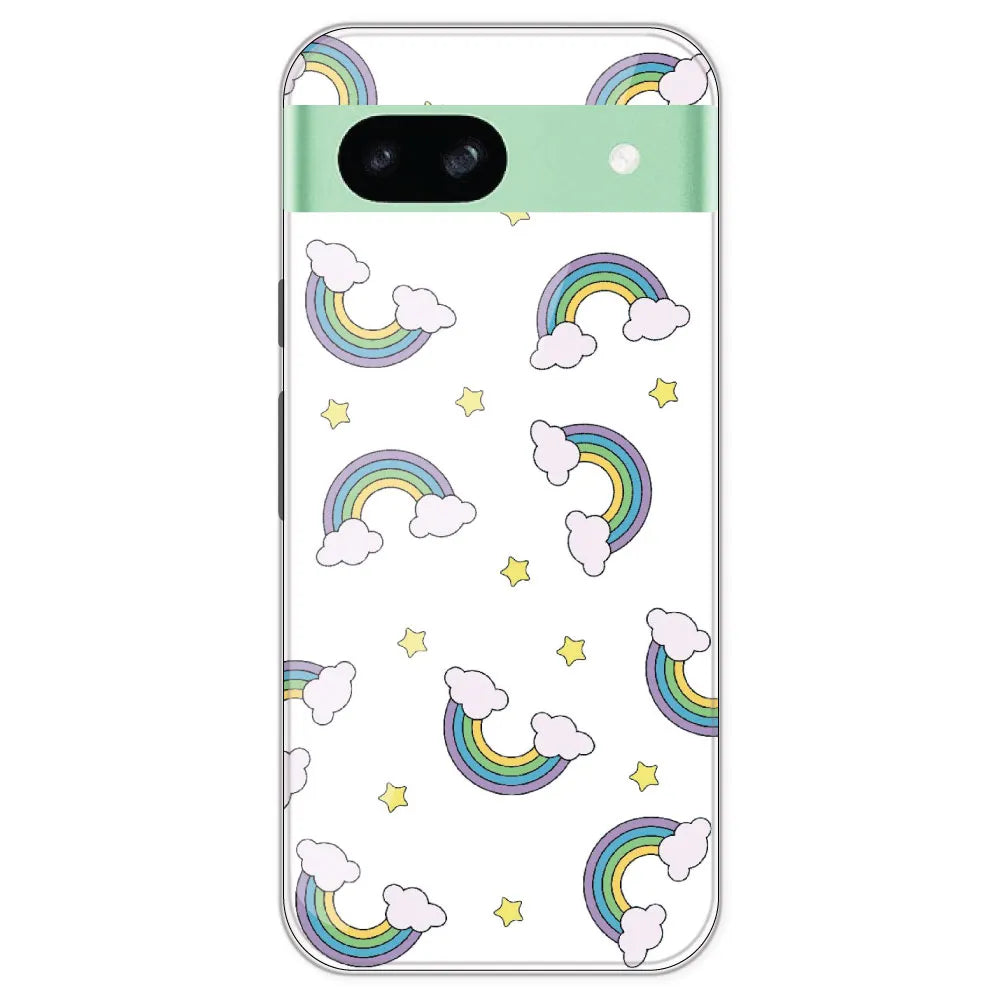 Rainbow With Clouds - Clear Printed Silicone Case For Google Pixel 8A