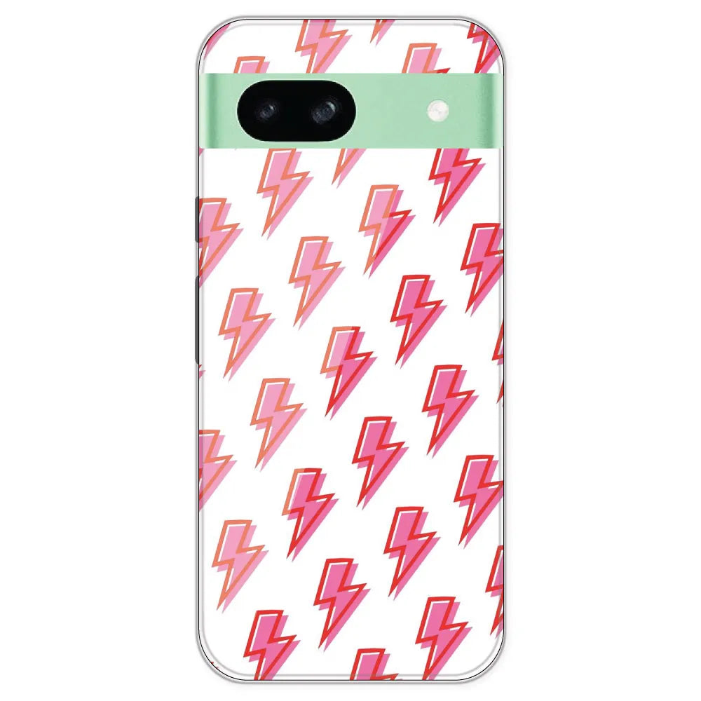 Pink Lightning Bolts - Clear Printed Silicone Case For Google Pixel 8A