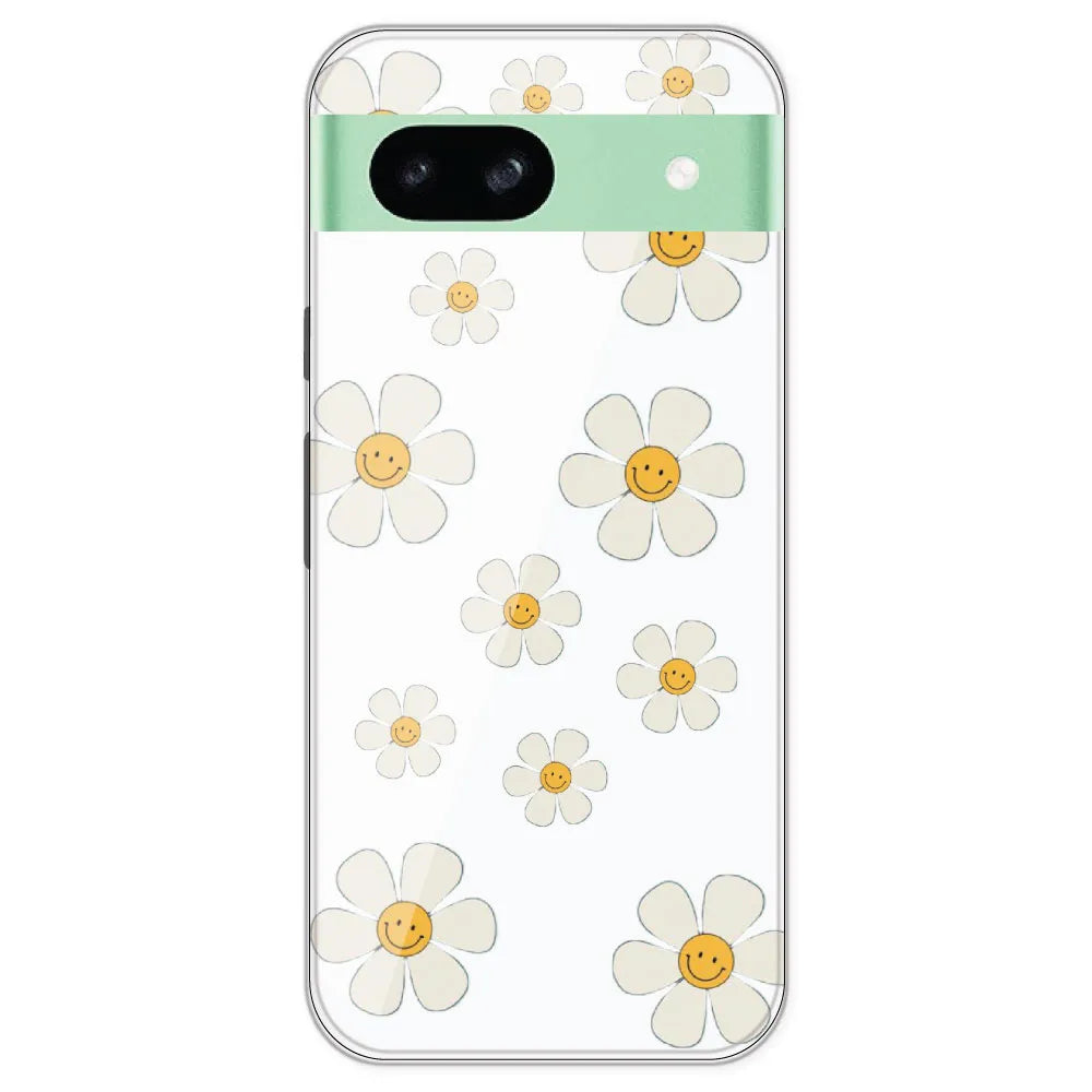Smile Flowers - Clear Printed Silicone Case For Google Pixel 8A