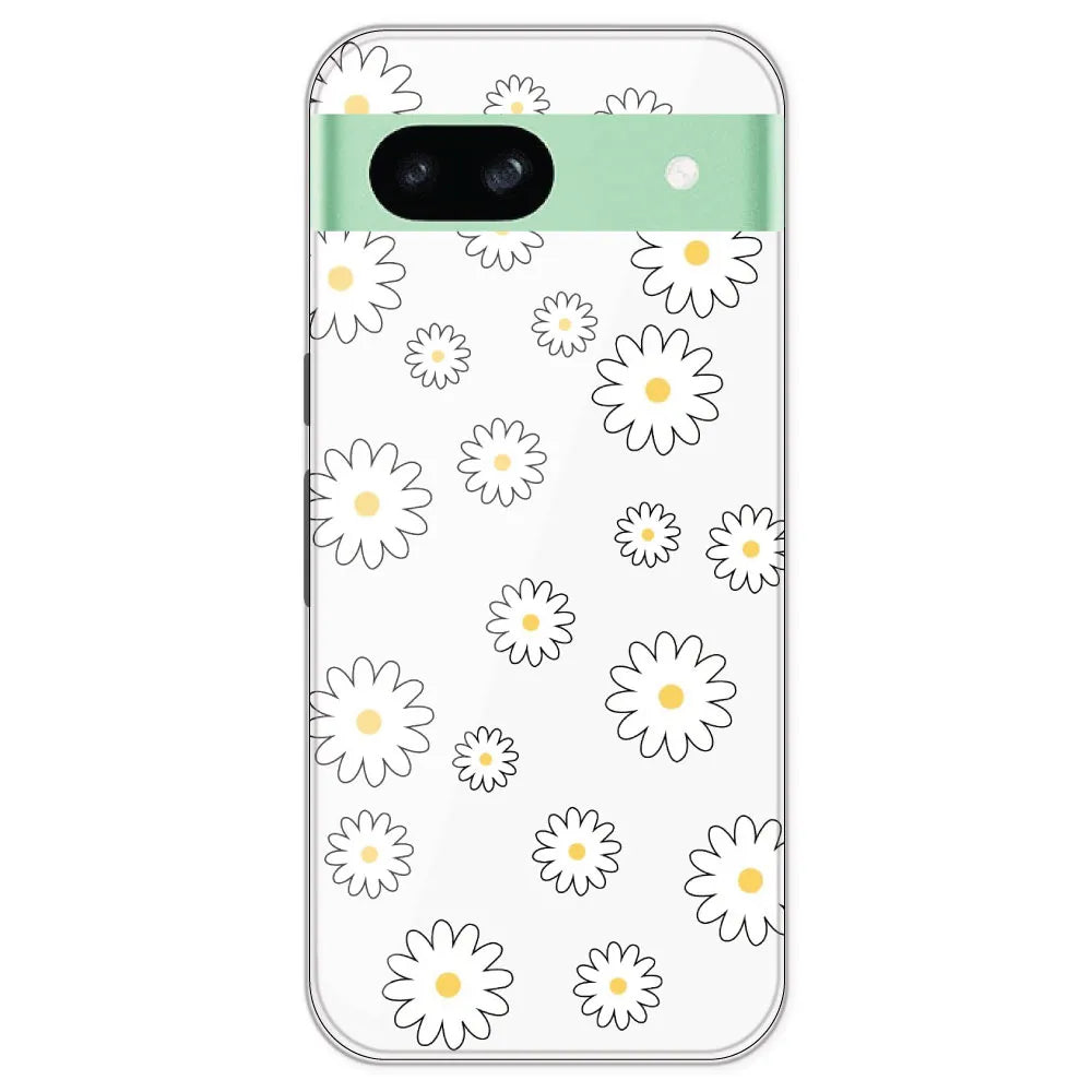 White Flowers - Clear Printed Silicone Case For Google Pixel 8A