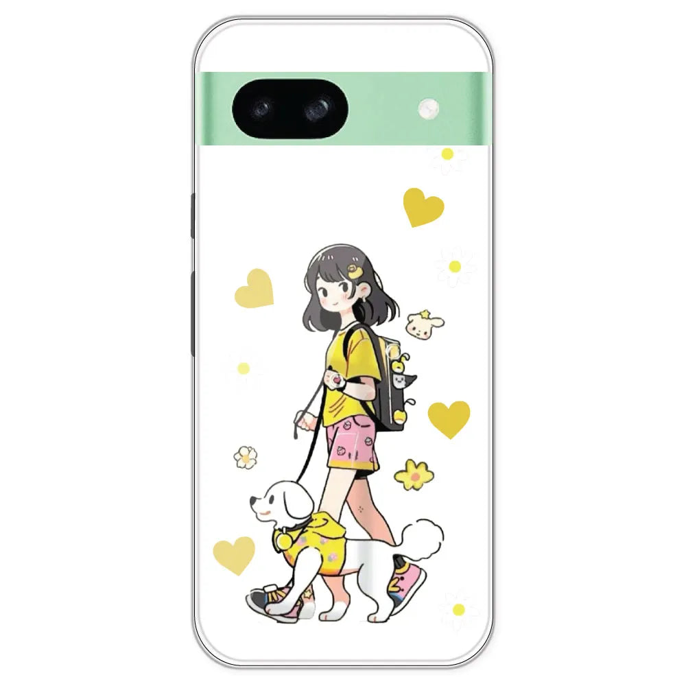 Yellow Girl And Dog - Clear Printed Silicone Case For Google Pixel 8A
