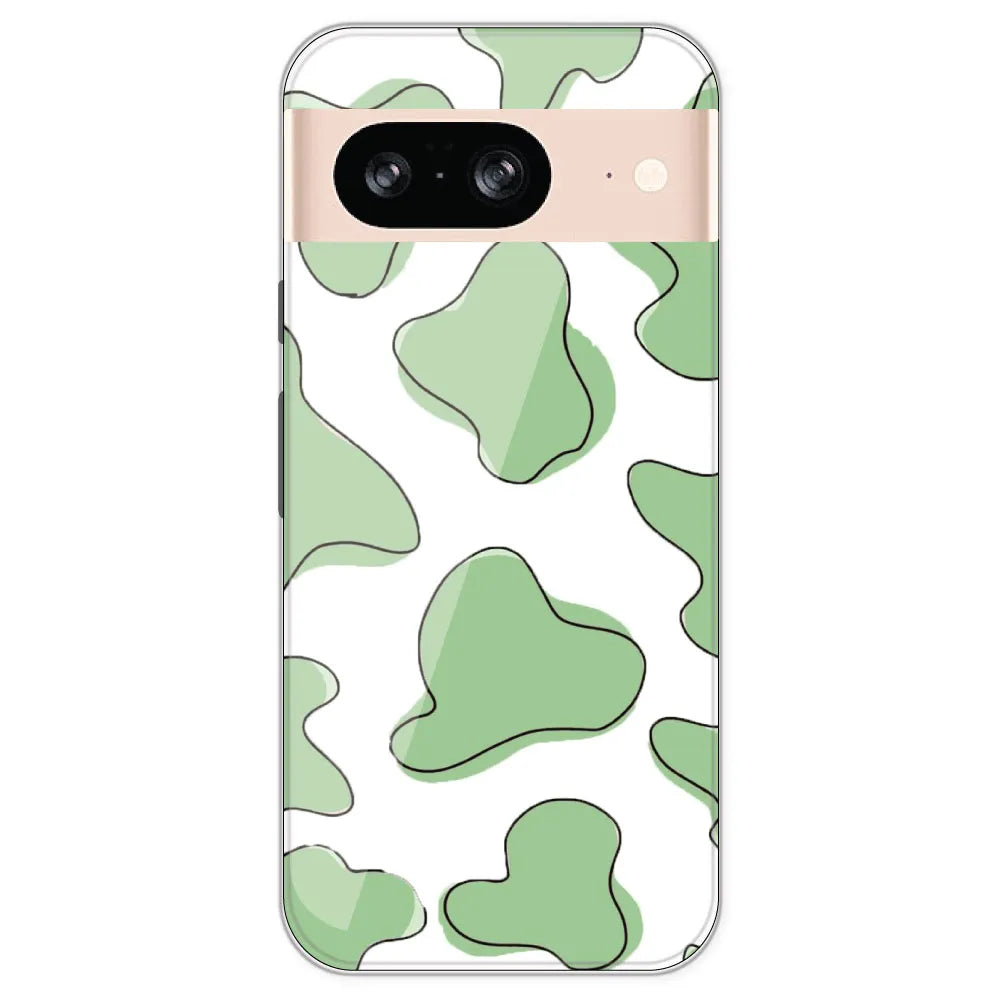 Green Cow Print - Clear Printed Silicone Case For Google Pixel 8