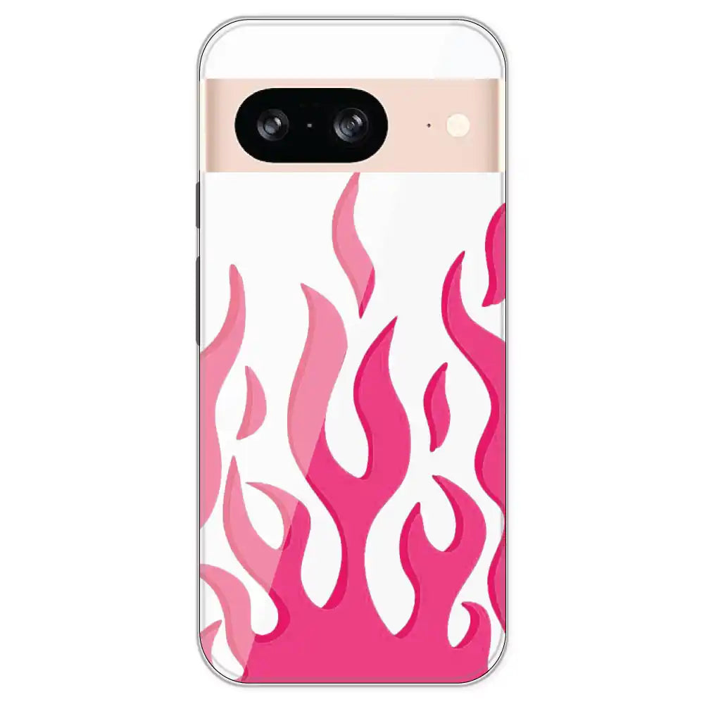 Pink Flames - Clear Printed Silicone Case For Google Pixel 8