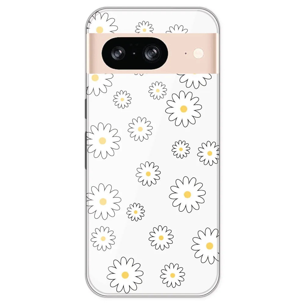 White Flowers - Clear Printed Silicone Case For Google Pixel 8