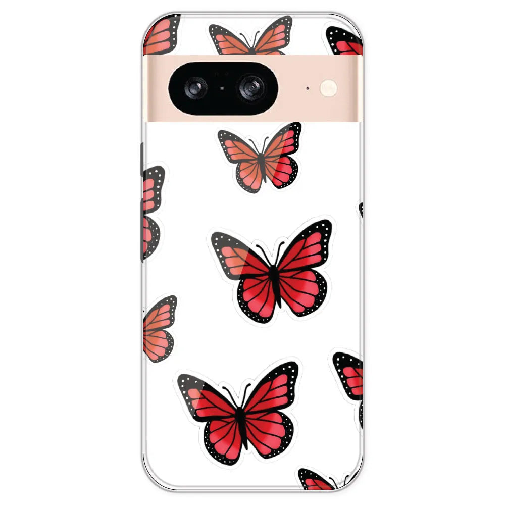 Red Butterfly - Clear Printed Silicone Case For Google Pixel 8