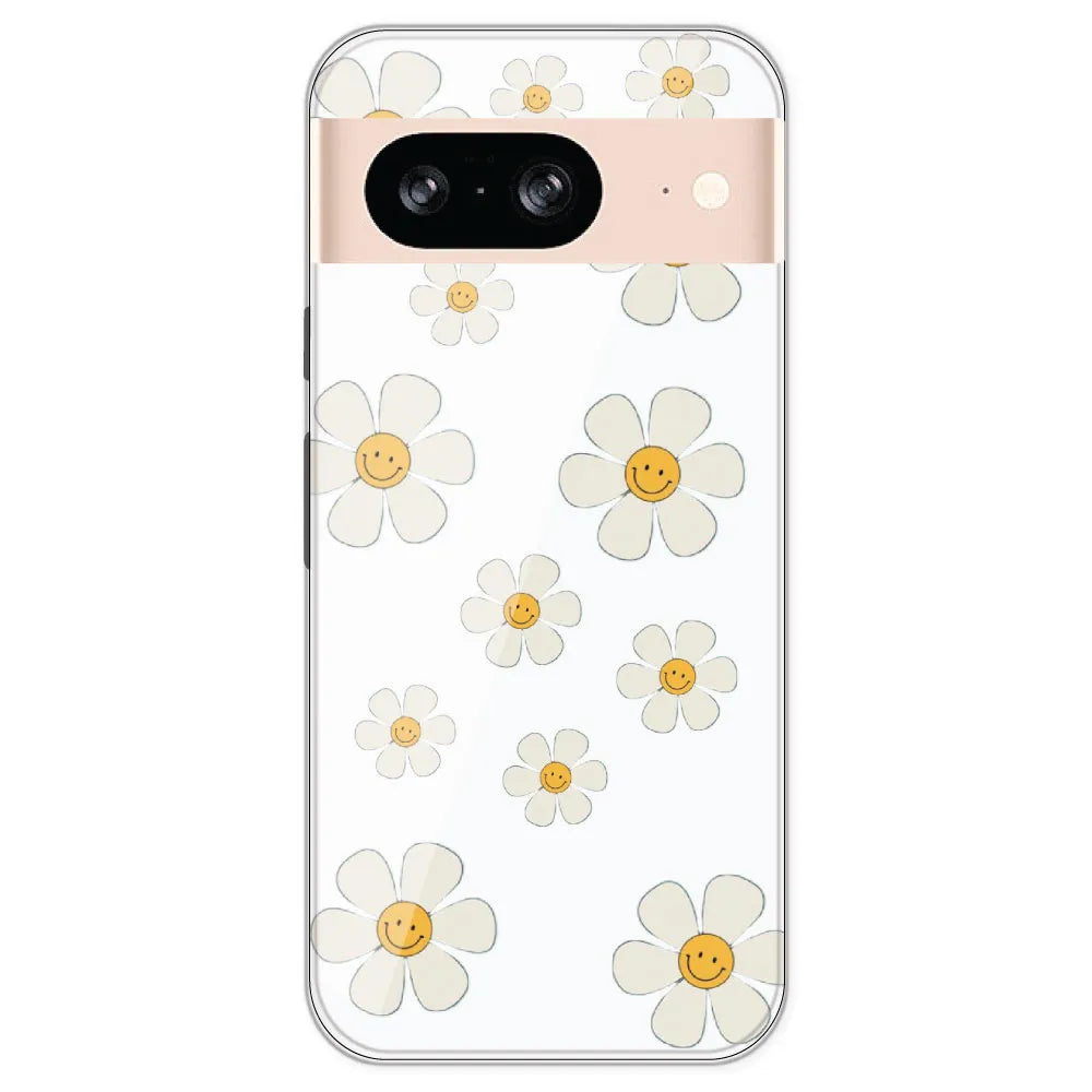 Smile Flowers - Clear Printed Silicone Case For Google Pixel 8