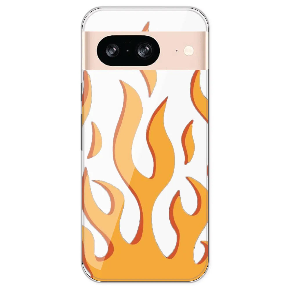 Orange Flames - Clear Printed Silicone Case For Google Pixel 8