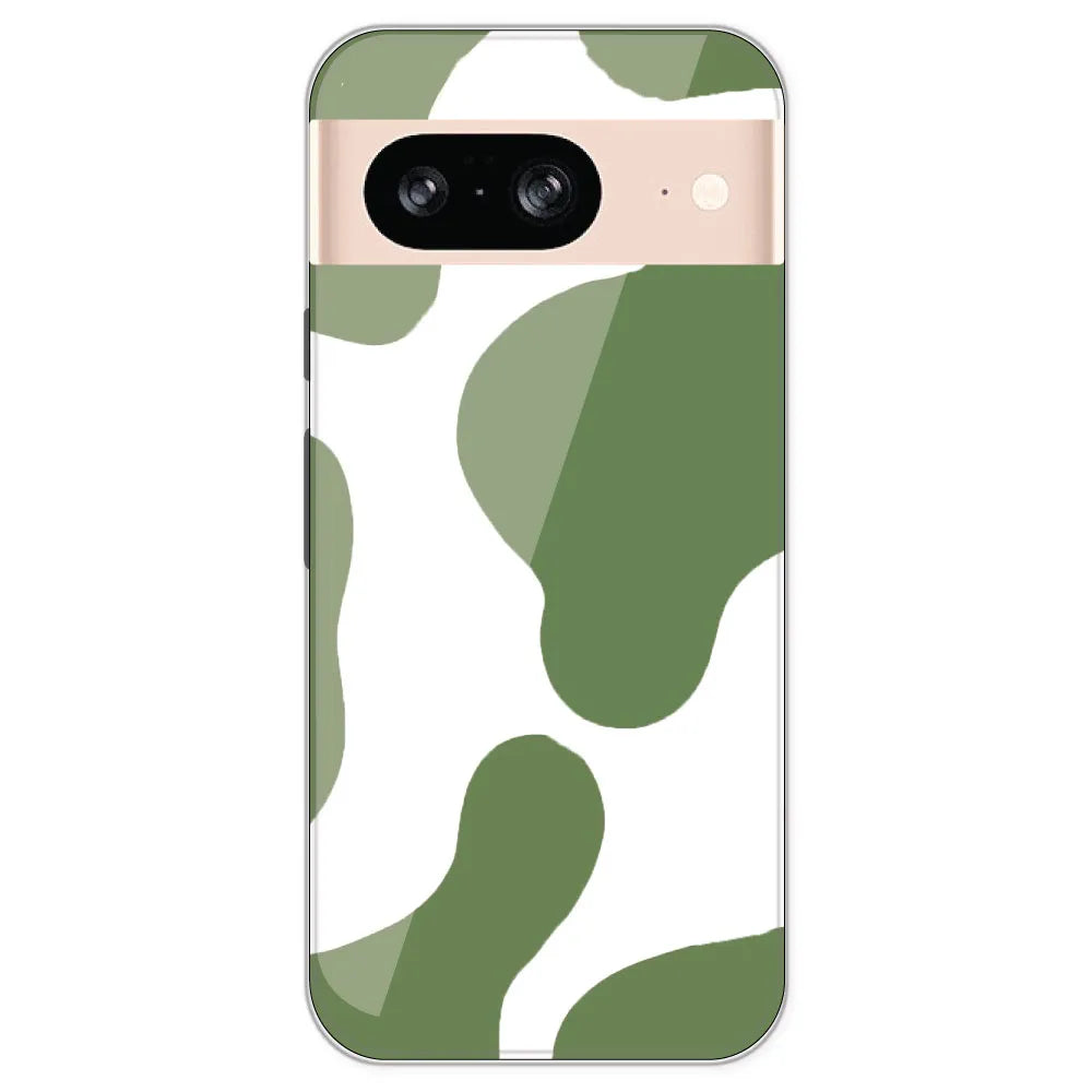 Olive Green Cow Print - Clear Printed Silicone Case For Google Pixel 8