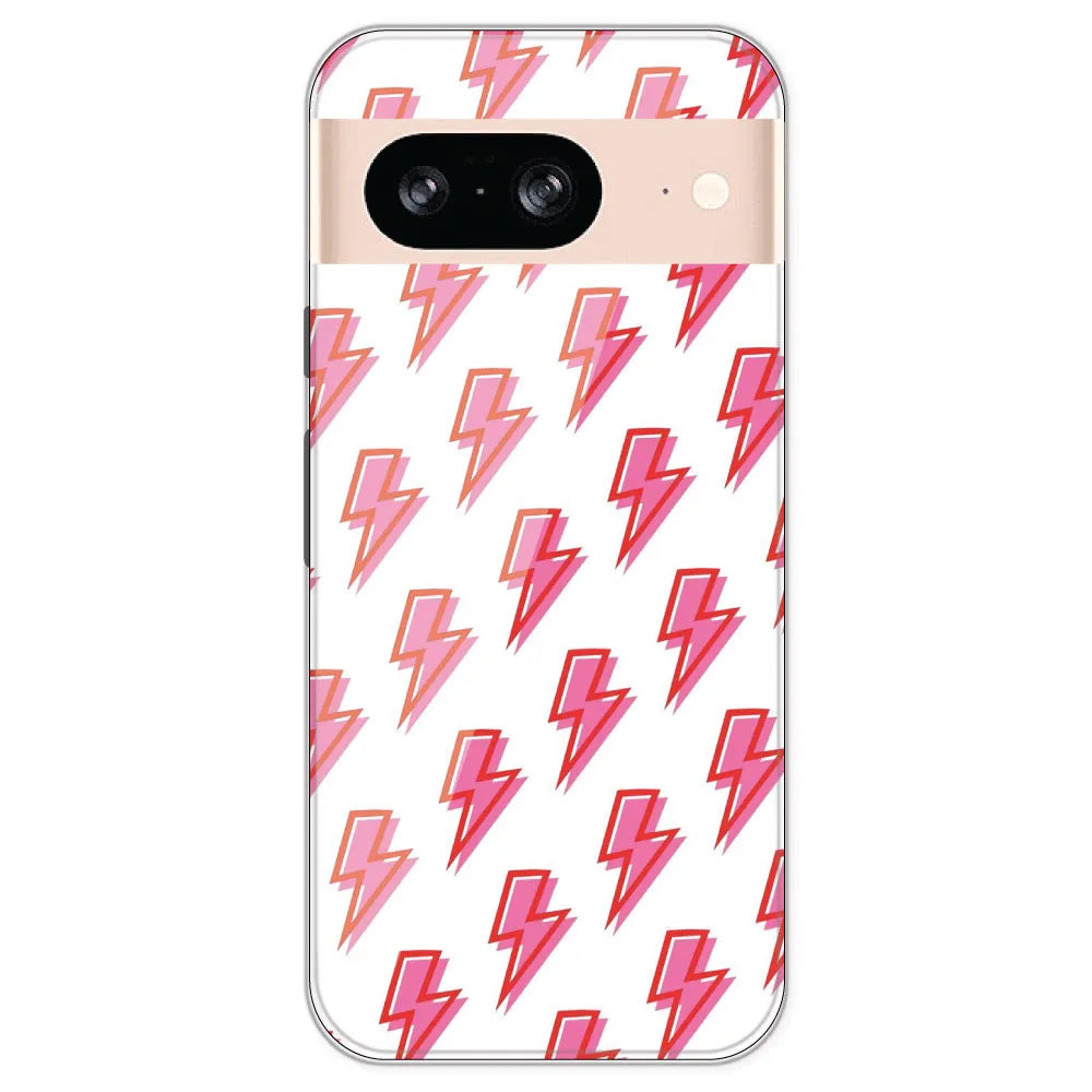 Pink Lightning Bolts - Clear Printed Silicone Case For Google Pixel 8