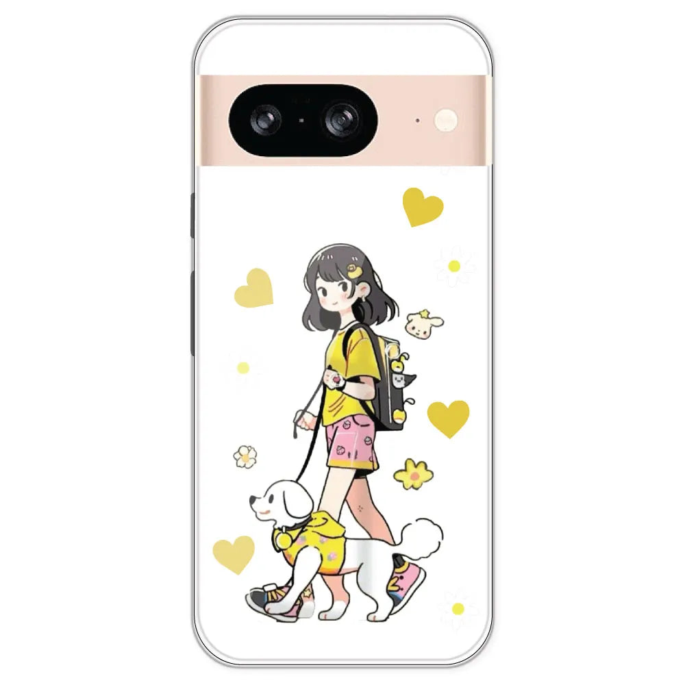 Yellow Girl And Dog - Clear Printed Silicone Case For Google Pixel 8