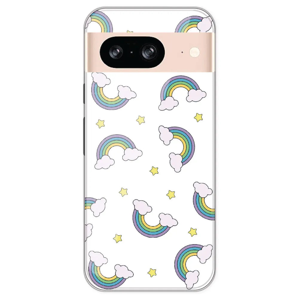 Rainbow With Clouds - Clear Printed Silicone Case For Google Pixel 8