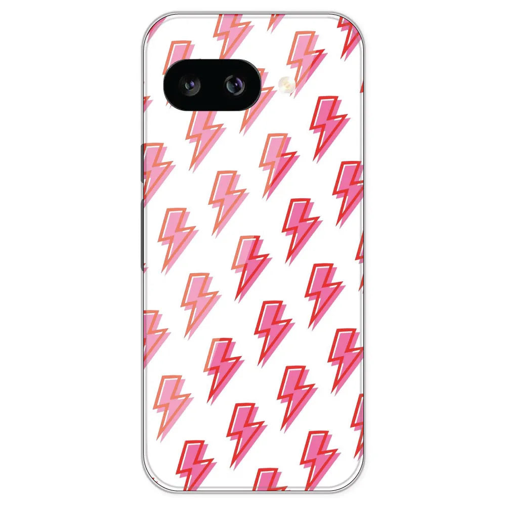 Pink Lightning Bolts - Clear Printed Silicone Case For Google Pixel 9A