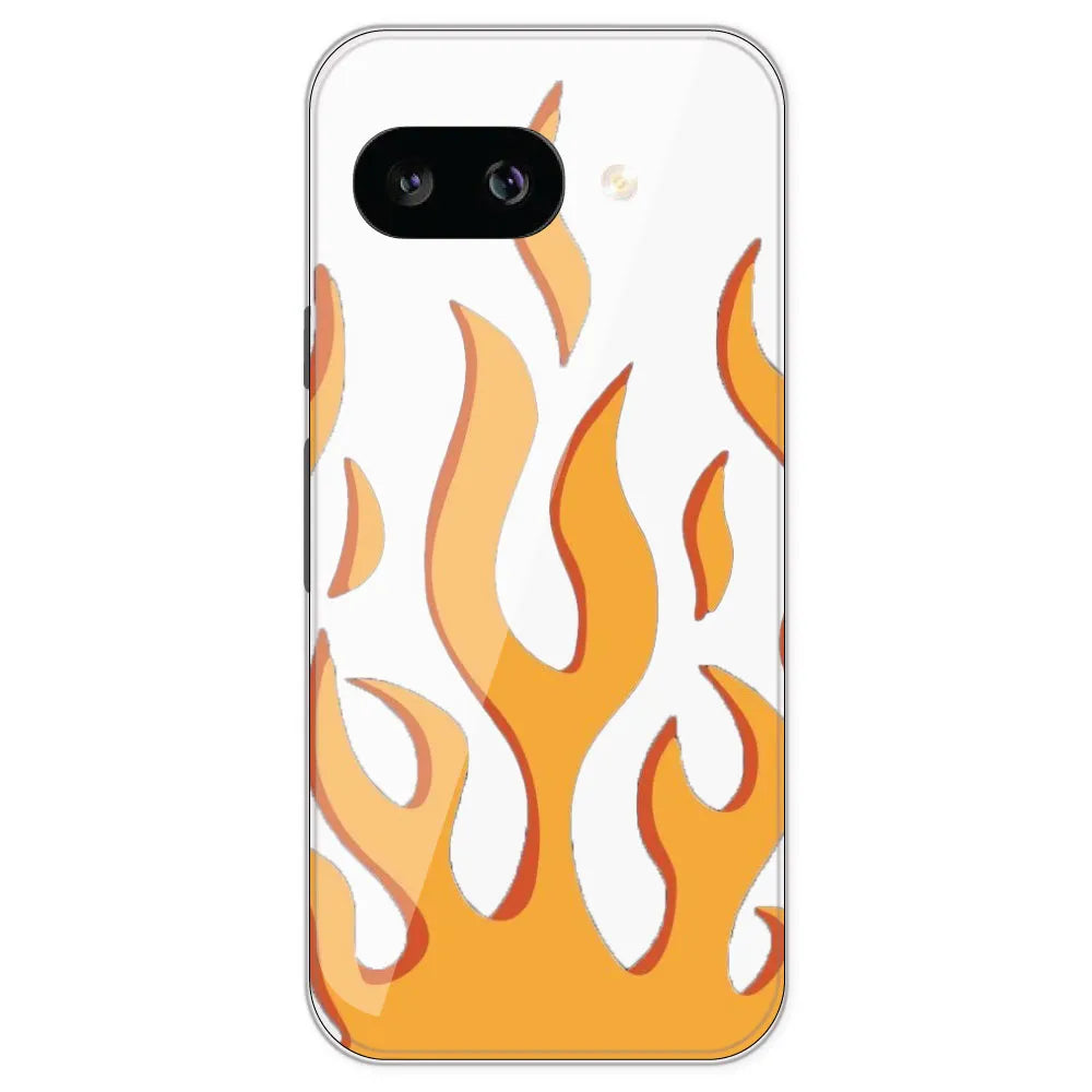 Orange Flames - Clear Printed Silicone Case For Google Pixel 9A