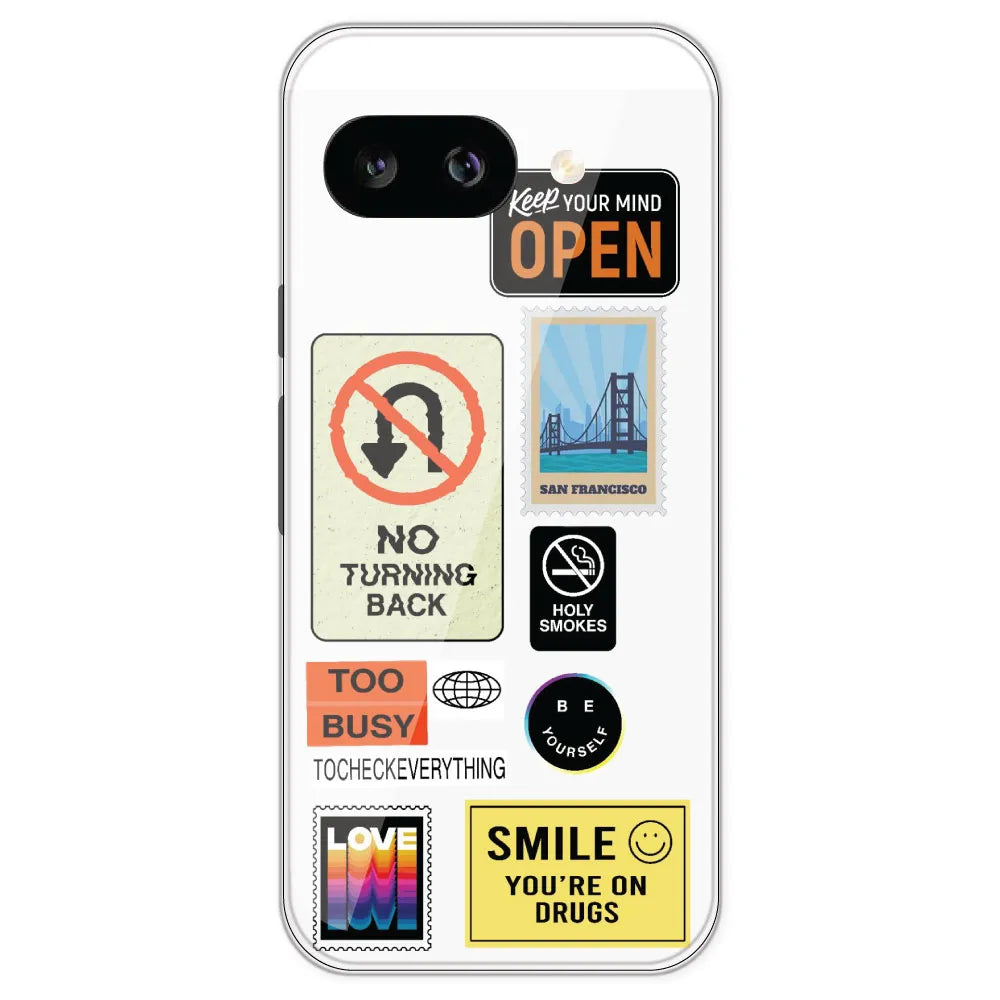 Retro Labels - Clear Printed Silicone Case For Google Pixel 9A