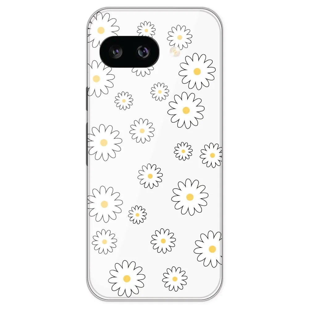 White Flowers - Clear Printed Silicone Case For Google Pixel 9A
