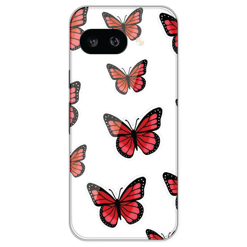 Red Butterfly - Clear Printed Silicone Case For Google Pixel 9A