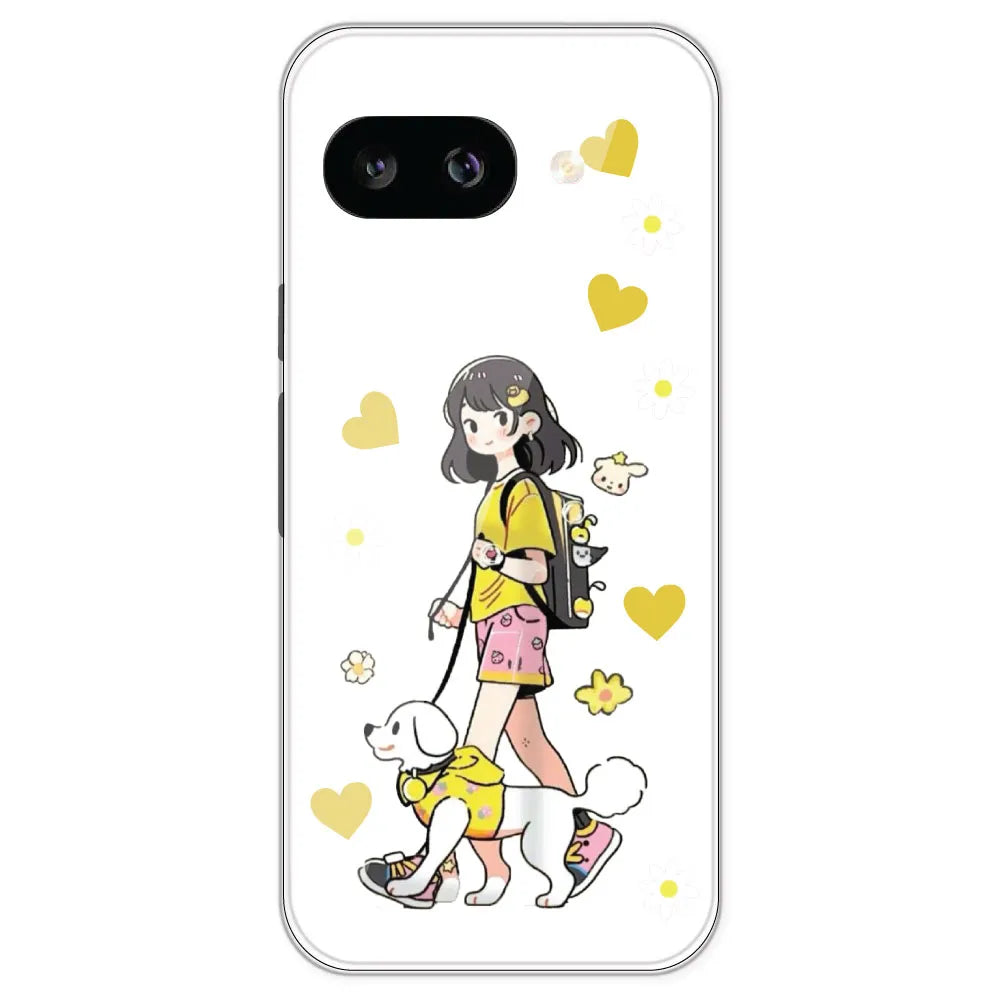 Yellow Girl And Dog - Clear Printed Silicone Case For Google Pixel 9A