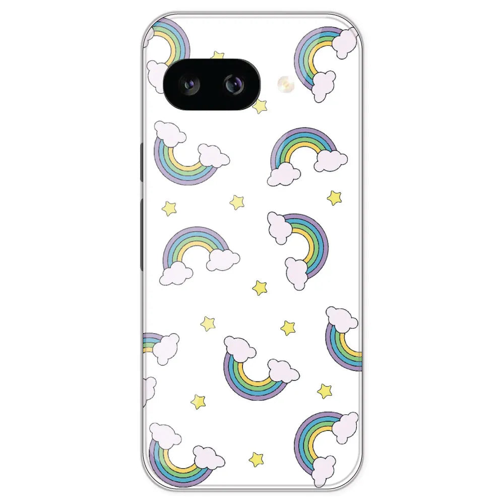 Rainbow With Clouds - Clear Printed Silicone Case For Google Pixel 9A