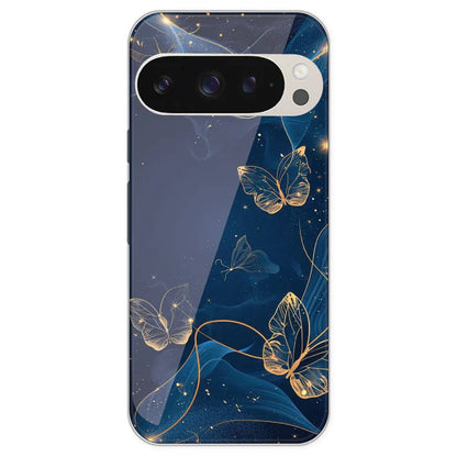 Blue With Gold Butterflies - Printed Silicone Case For Google Pixel 9 Pro