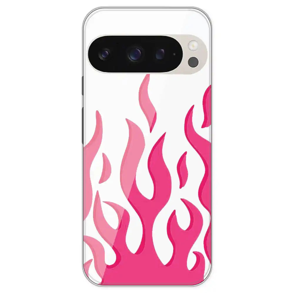 Pink Flames - Clear Printed Silicone Case For Google Pixel 9 Pro