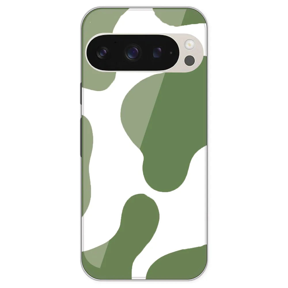 Olive Green Cow Print - Clear Printed Silicone Case For Google Pixel 9 Pro