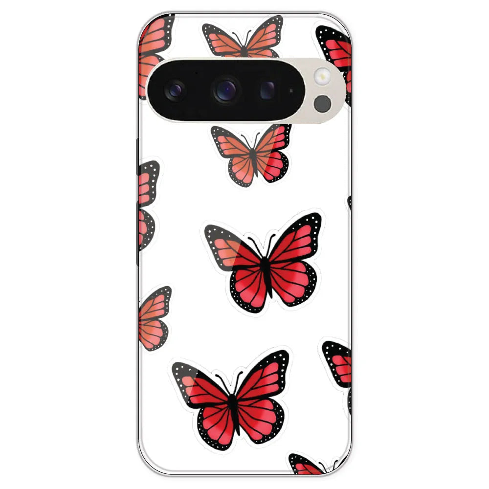 Red Butterfly - Clear Printed Silicone Case For Google Pixel 9 Pro