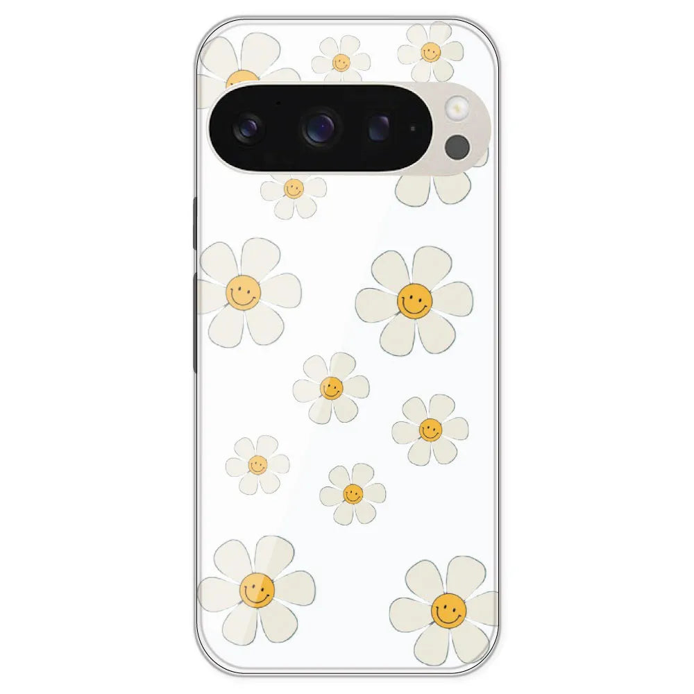 Smile Flowers - Clear Printed Silicone Case For Google Pixel 9 Pro