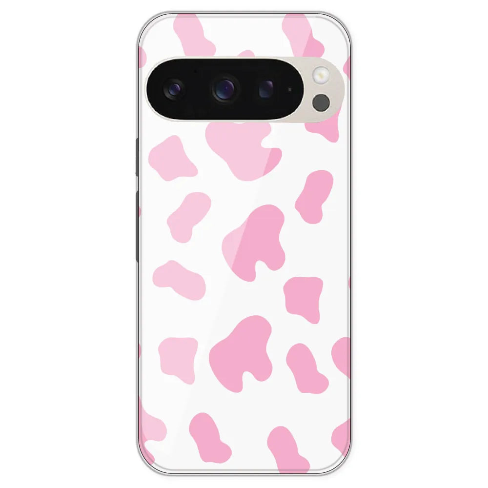 Pink Cow Print - Clear Printed Silicone Case For Google Pixel 9 Pro