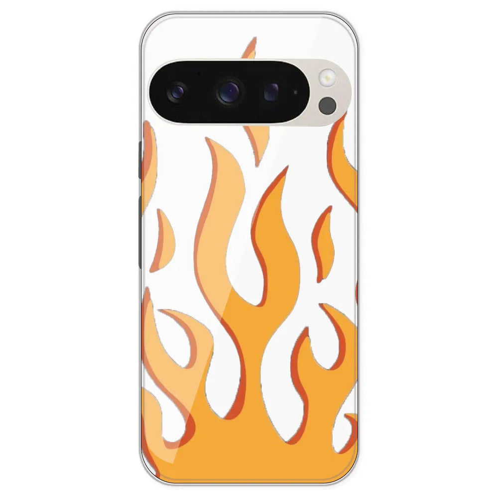 Orange Flames - Clear Printed Silicone Case For Google Pixel 9 Pro