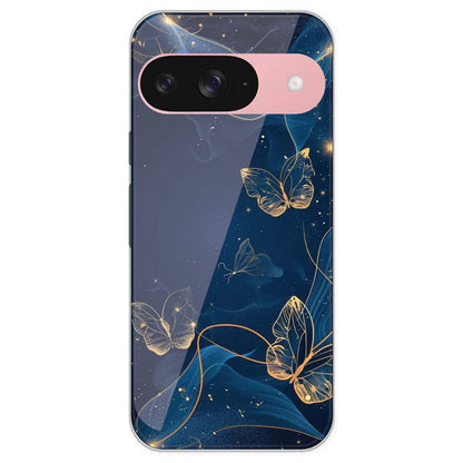 Blue With Gold Butterflies - Printed Silicone Case For Google Pixel 9