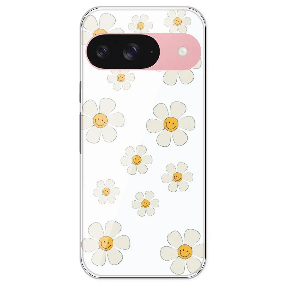Smile Flowers - Clear Printed Silicone Case For Google Pixel 9