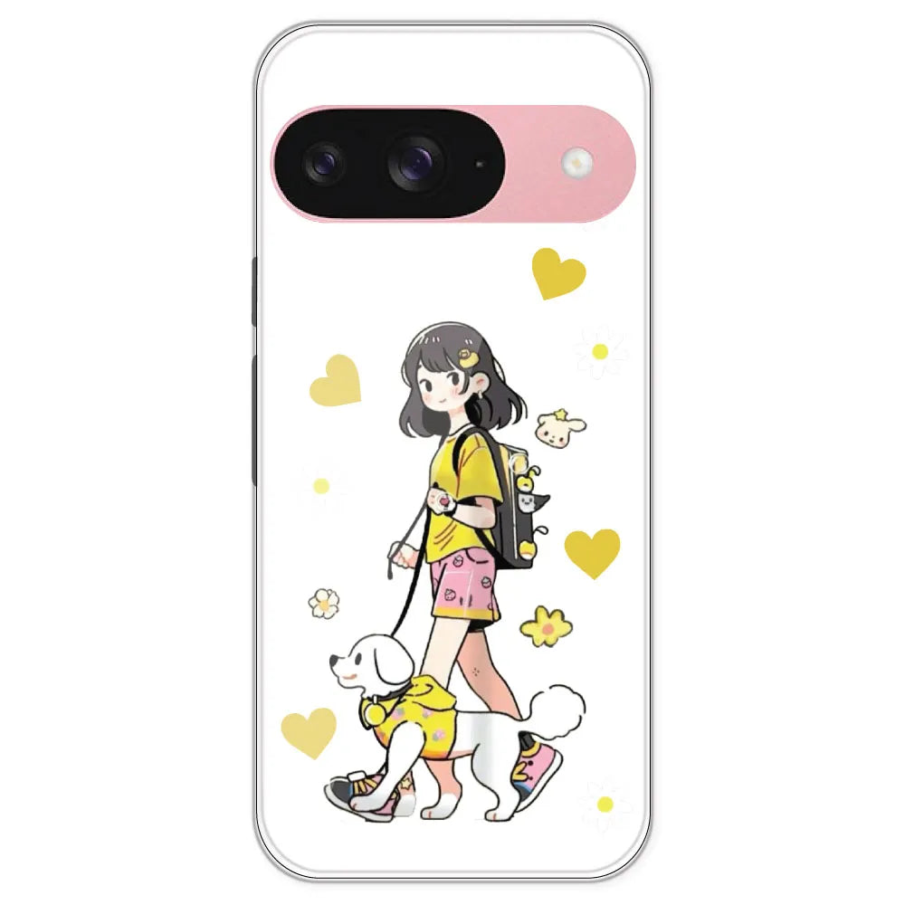 Yellow Girl And Dog - Clear Printed Silicone Case For Google Pixel 9