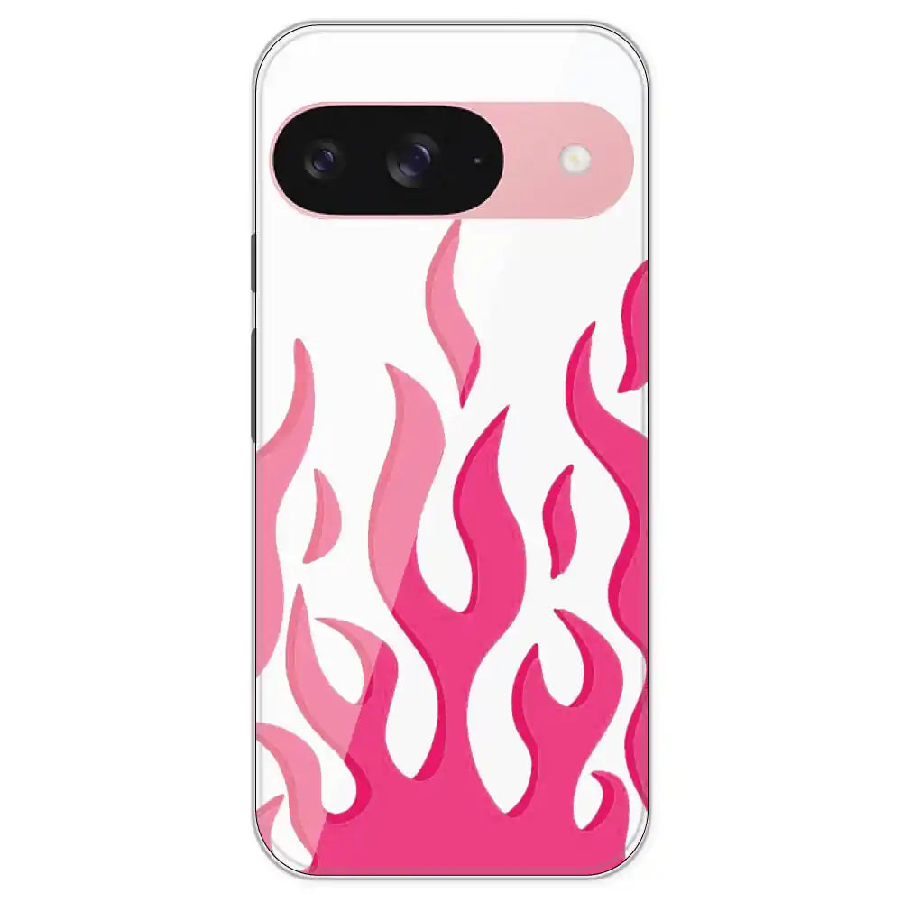 Pink Flames - Clear Printed Silicone Case For Google Pixel 9