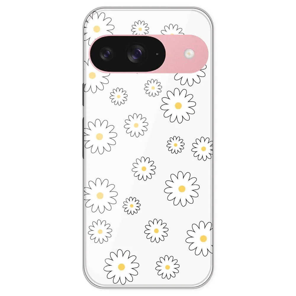 White Flowers - Clear Printed Silicone Case For Google Pixel 9