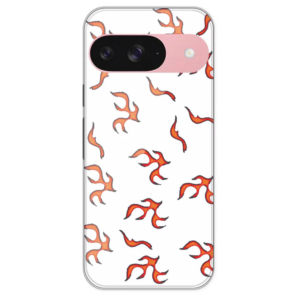 Orange Mini Flames - Clear Printed Silicone Case For Google Pixel 9