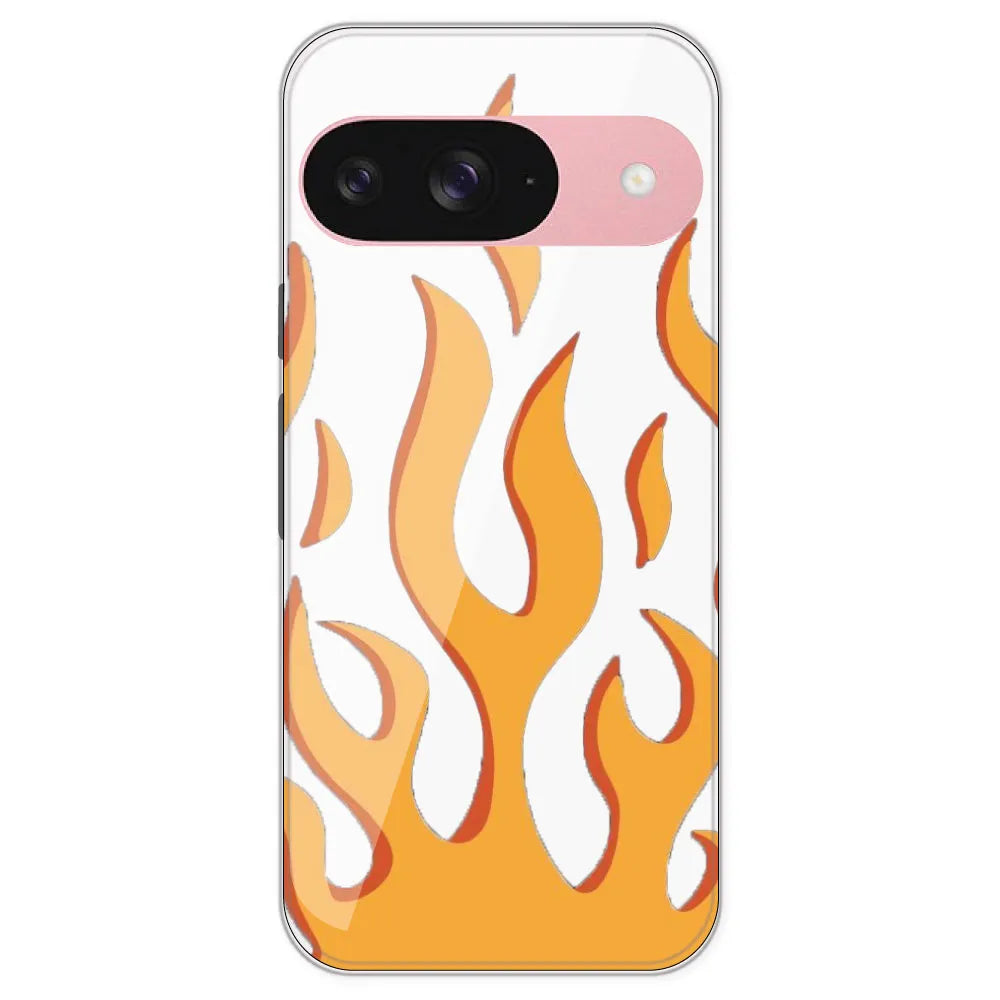 Orange Flames - Clear Printed Silicone Case For Google Pixel 9